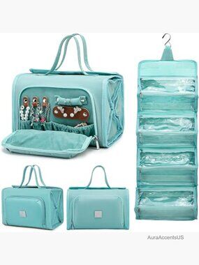 Roll Up Makeup Bag, Waterproof Travel Toiletry Organizer with Jewelry